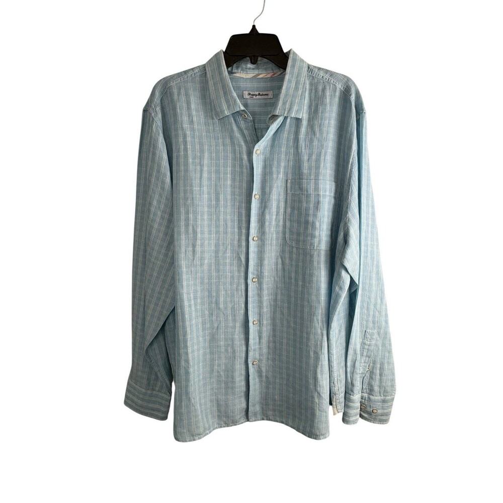 Tommy Bahama Mens Shirt Button Down Size XL Blue Barbados Breeze Linen Blend